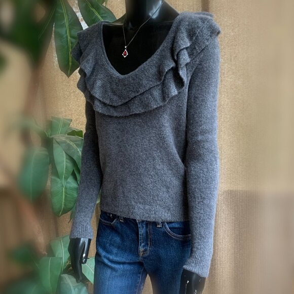 White House Black Market Double Ruffle Scoop Neck Long Sleeve Sweater Sz XS - Picture 3 of 13